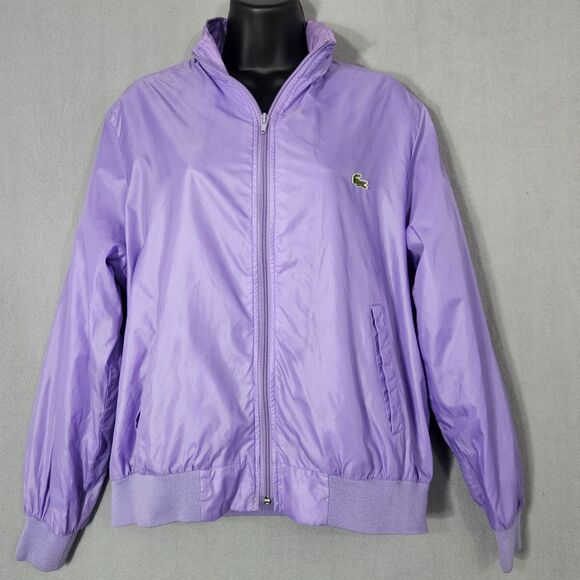 Vintage 80s Lacoste Izod Purple Windbreaker with Hidden Hood Full Zip Medium - Picture 1 of 9